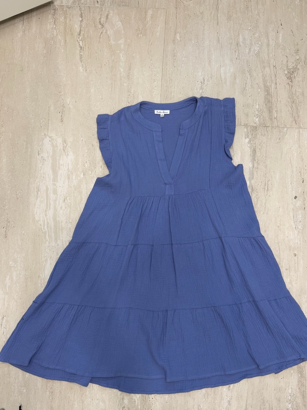 Blue Tiered Ruffle Sleeve Dress